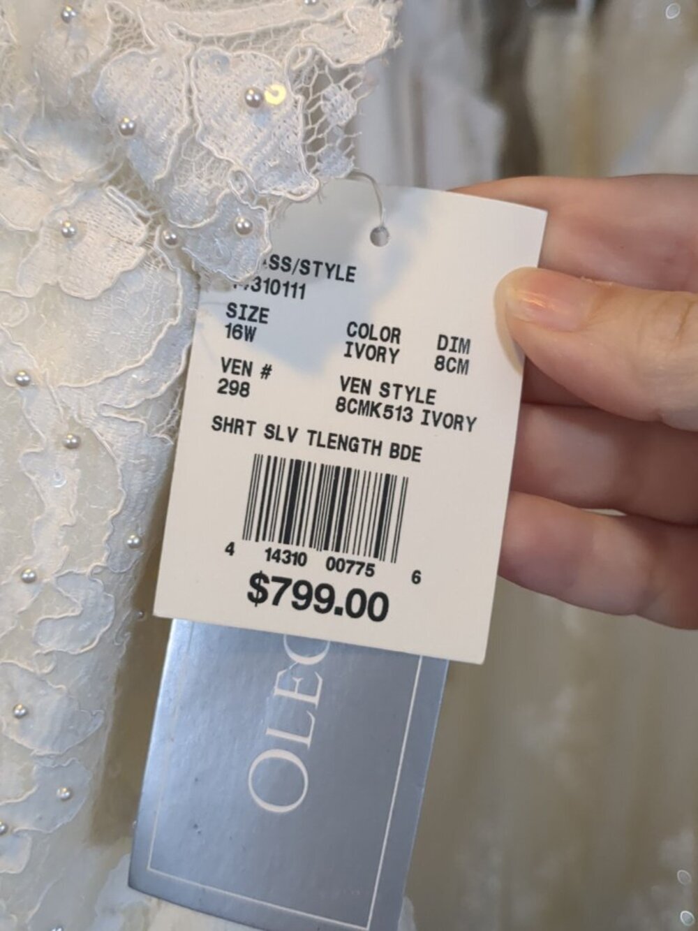 Oleg Cassini Cap Sleeve Illusion Neck Tea-Length Wedding Dress Ivory 16W NWT - Picture 5 of 6